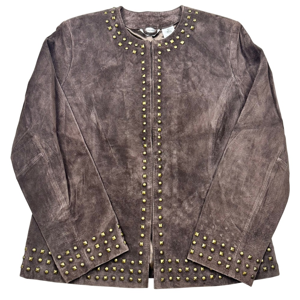 Brown Genuine Suede Studded Jacket Petite Small Statement Jacket‎
